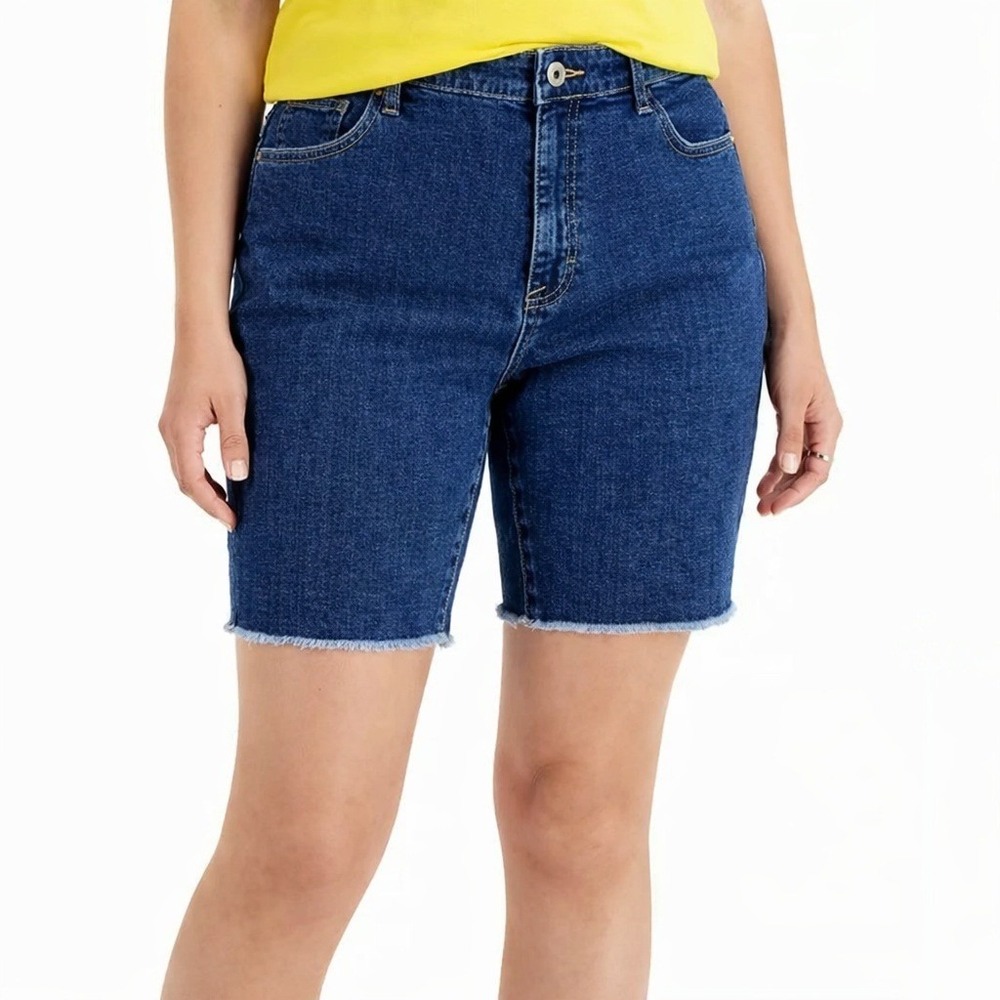 Style & Co Bermuda Jean Shorts Frayed Hem Women 2 P Blue Chic Clean Girl Capsule